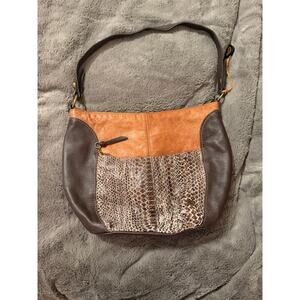 The Sak Leather Brown & Snakeskin Handbag Shoulder Bag Great Condition